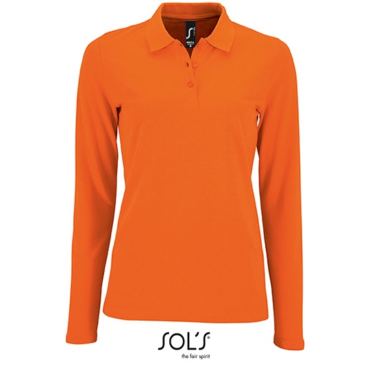 Koszulka Polo Damska Dopasowana Długi Rękaw Bawełniana Pika L02083 - Orange