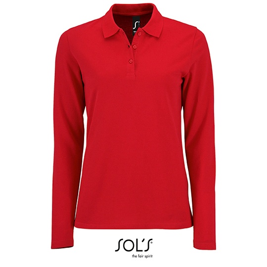 Koszulka Polo Damska Dopasowana Dlugi Rekaw Bawelniana Pika L02083 - Red