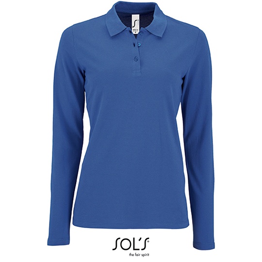 Koszulka Polo Damska Dopasowana Długi Rękaw Bawełniana Pika L02083 - Royal Blue 241