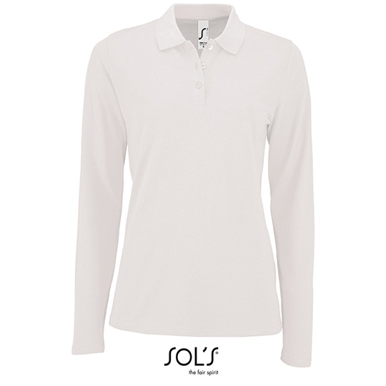 Koszulka Polo Damska Dopasowana Dlugi Rekaw Bawelniana Pika L02083 - White