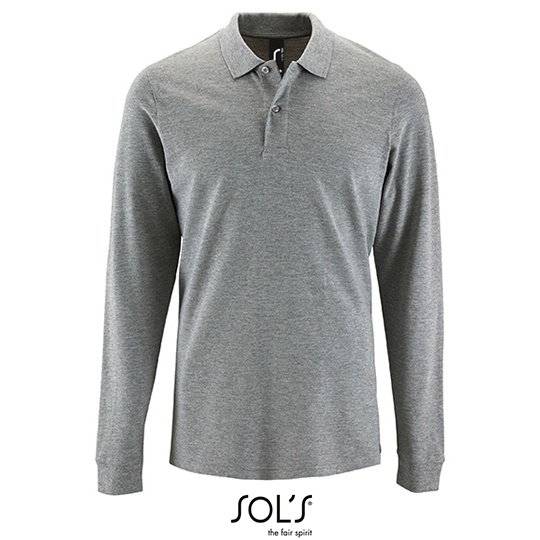 Koszulka Polo Męska Długi Rękaw Bawełniana Pika L02087 - Grey Melange