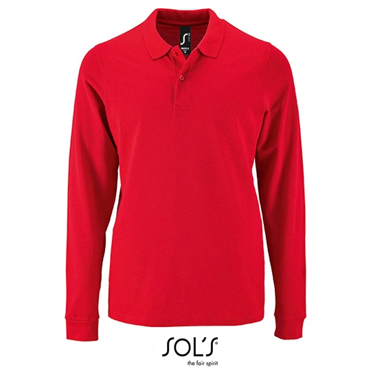 Koszulka Polo Męska Długi Rękaw Bawełniana Pika L02087 - Red