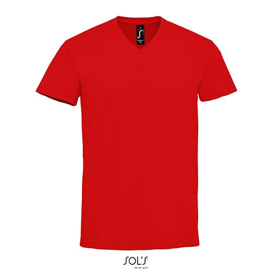 Męski T-shirt z dekoltem w serek L02940 - Red
