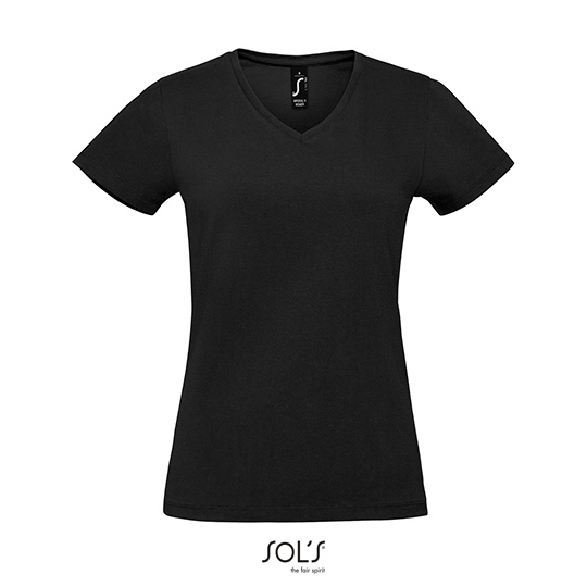 T-shirt Damski Dekolt V Bawelniany Polczesany L02941 - Deep Black