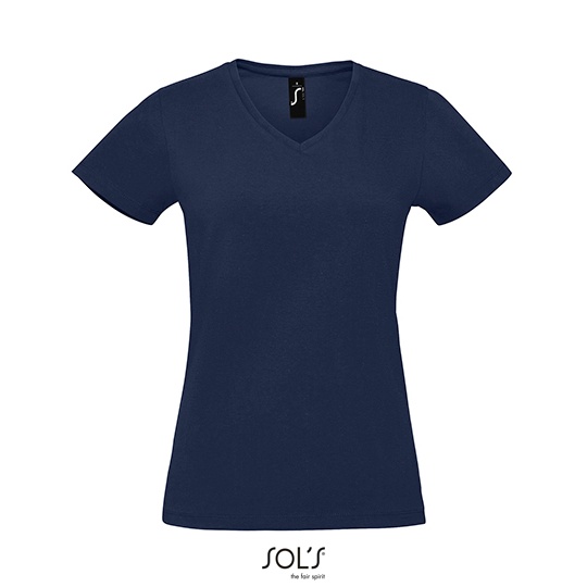 T-shirt Damski Dekolt V Bawelniany Polczesany L02941 - French Navy