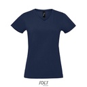 T-shirt Damski Dekolt V Bawelniany Polczesany L02941 - French Navy