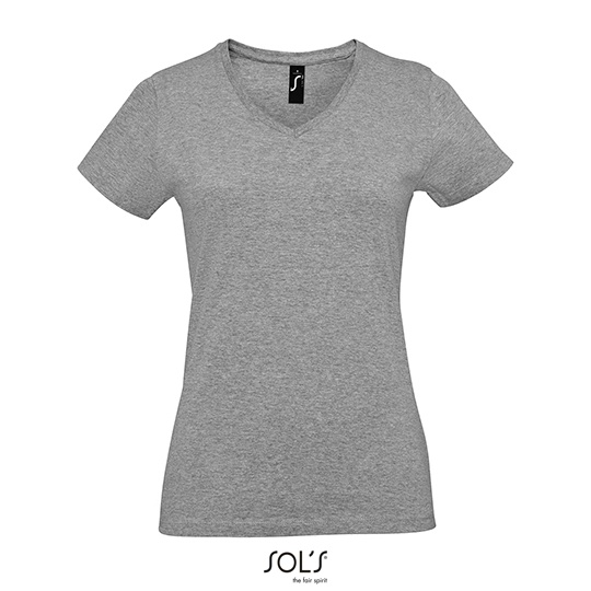 T-shirt Damski Dekolt V Bawelniany Polczesany L02941 - Grey Melange