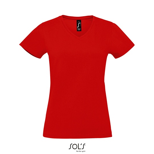 T-shirt Damski Dekolt V Bawelniany Polczesany L02941 - Red