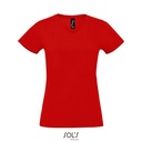 T-shirt Damski Dekolt V Bawelniany Polczesany L02941 - Red
