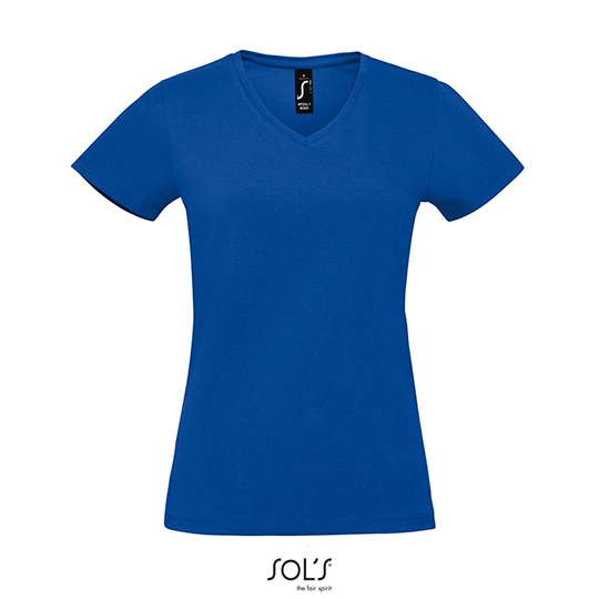 T-shirt Damski Dekolt V Bawelniany Polczesany L02941 - Royal Blue 241