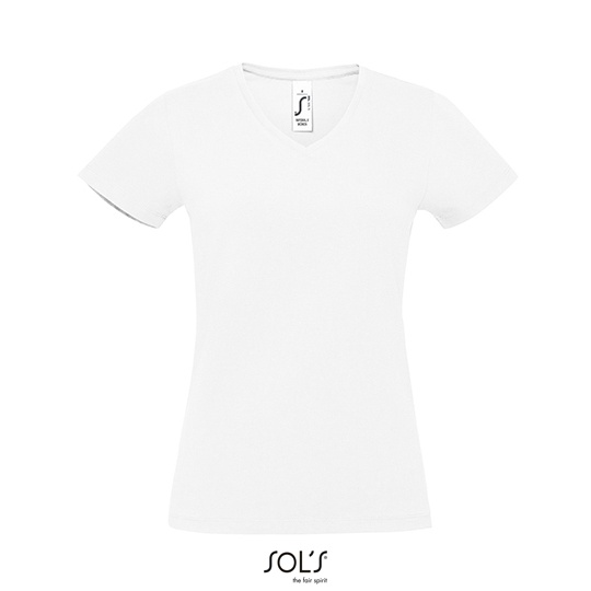 T-shirt Damski Dekolt V Bawelniany Polczesany L02941 - White