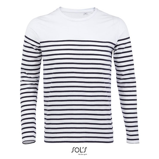Koszulka Meska Dopasowana Bawelniana w Paski L03099 - White & Navy