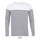 Męska dopasowana koszulka w paski z długim rękawem L03099 - White & Navy