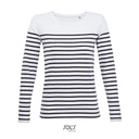 Koszulka Damska Klasyczna Bawełniana w Paski Długi Rękaw L03100 - White & Navy