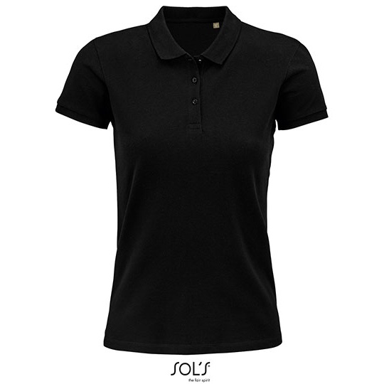 Koszulka Polo Damska Klasyczna Bawelna Organiczna Pique L03575 - Black