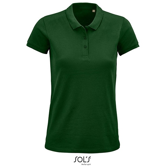 Koszulka Polo Damska Klasyczna Bawelna Organiczna Pique L03575 - Bottle Green