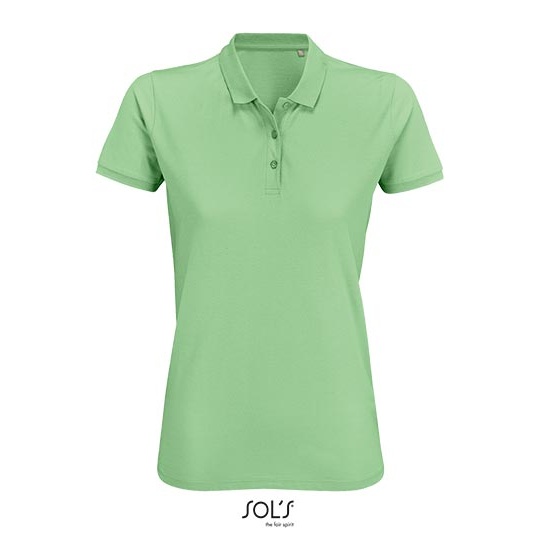Koszulka Polo Damska Klasyczna Bawelna Organiczna Pique L03575 - Frozen Green