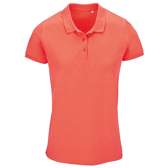 Koszulka Polo Damska Klasyczna Bawelna Organiczna Pique L03575 - Pop Orange