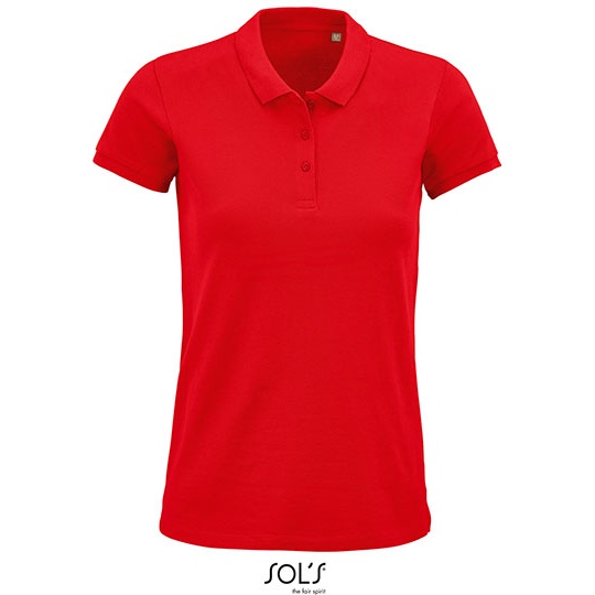 Koszulka Polo Damska Klasyczna Bawelna Organiczna Pique L03575 - Red