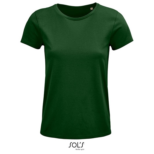 Damski T-shirt Bawełniany z Okrągłym Dekoltem L03581 - Bottle Green