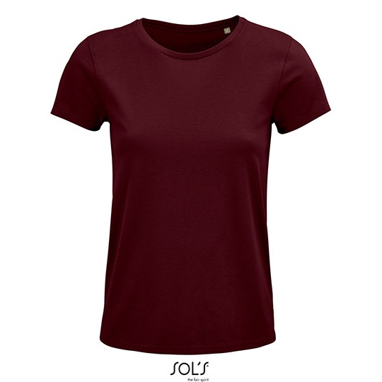 T-shirt Damski Klasyczny Bawelniany L03581 - Burgundy