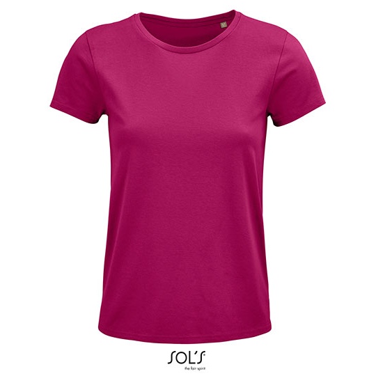 Damski T-shirt bawełniany z okrągłym dekoltem L03581 - Fuchsia