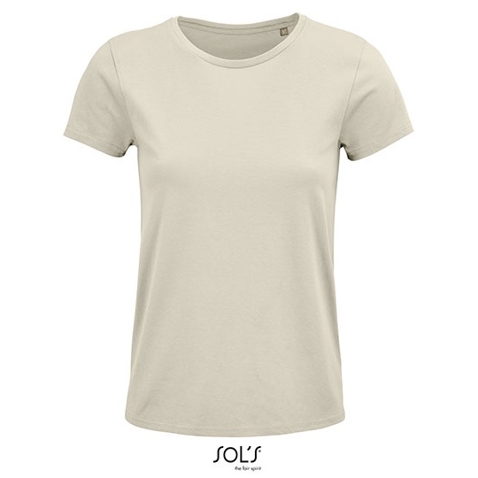 Damski T-shirt bawełniany z okrągłym dekoltem L03581 - Natural