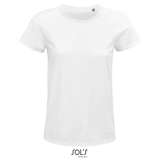 Damski T-shirt Bawełniany z Okrągłym Dekoltem L03581 - White