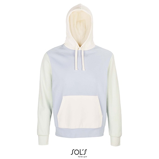 Bluza z Kapturem Unisex Organiczna Bawelna Recykling Poliester Szczotkowany L03818 - Creamy Blue & Creamy White & Creamy Green