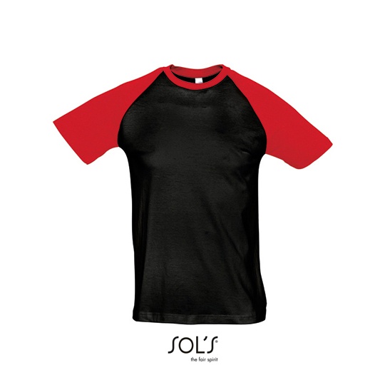 T-shirt Klasyczny Raglanowy Bawelniany L140 - Black & Red