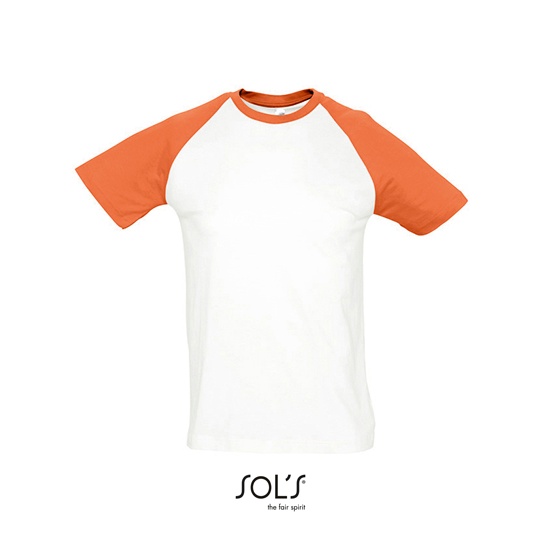 T-shirt Klasyczny Raglanowy Bawelniany L140 - White & Orange