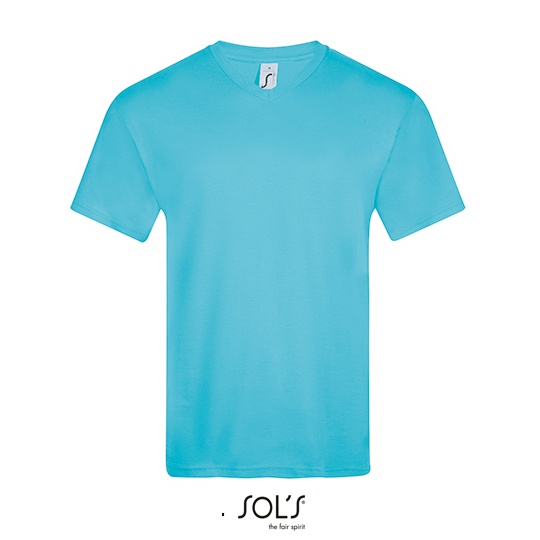 T-shirt Męski Klasyczny Bawełniany Dekolt V L151 - Atoll Blue