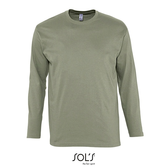 T-Shirt Klasyczny Długi Rękaw Bawełniany L241 - Khaki