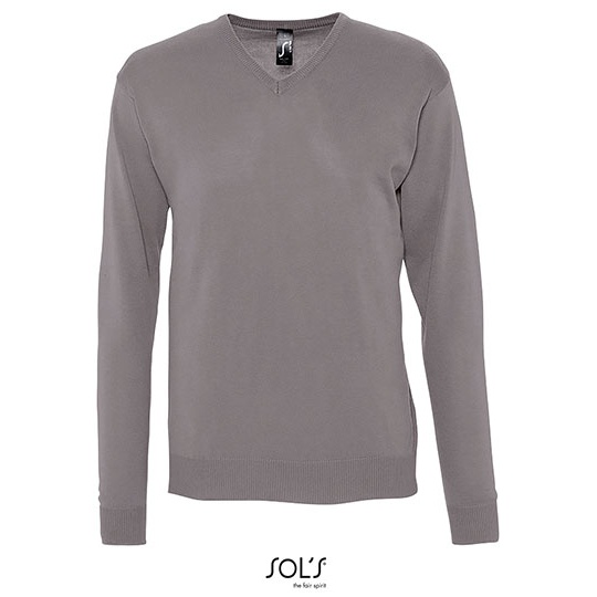 Sweter Meski V-neck Bawelniano Akrylowy L410 - Medium Grey (Solid)