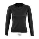 Dopasowany sweter damski z dekoltem V L411 - Black