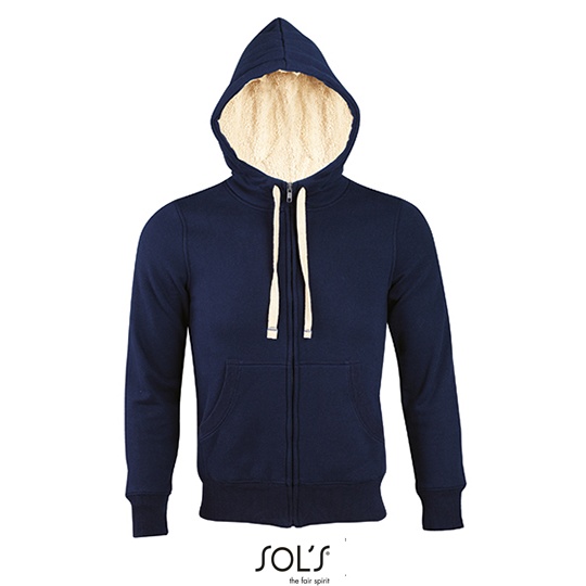 Bluza z Kapturem Slim Bawelniana z Podszewka Sherpa L482 - French Navy