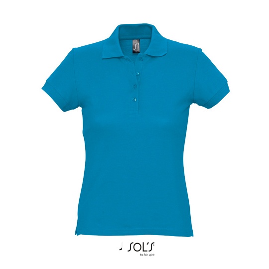 Koszulka Polo Dopasowana Damska Pika Bawelniana L513 - Aqua