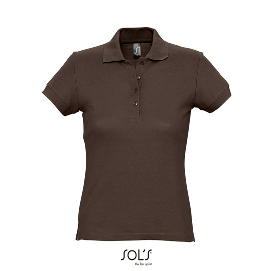 Koszulka Polo Dopasowana Damska Pika Bawełniana L513 - Chocolate