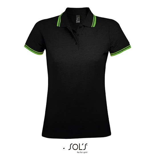 Koszulka Polo Damska Dopasowana Bawelniana Pika L586 - Black & Lime
