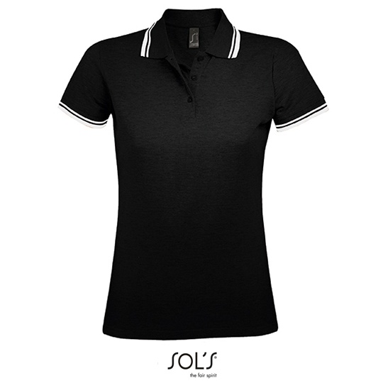 Koszulka Polo Damska Dopasowana Bawelniana Pika L586 - Black & White