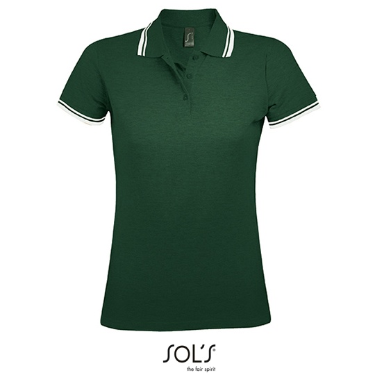 Koszulka Polo Damska Dopasowana Bawelniana Pika L586 - Forest Green & White