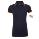 Koszulka Polo Damska Dopasowana Bawelniana Pika L586 - French Navy & Neon Orange