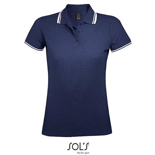 Koszulka Polo Damska Dopasowana Bawelniana Pika L586 - French Navy & White