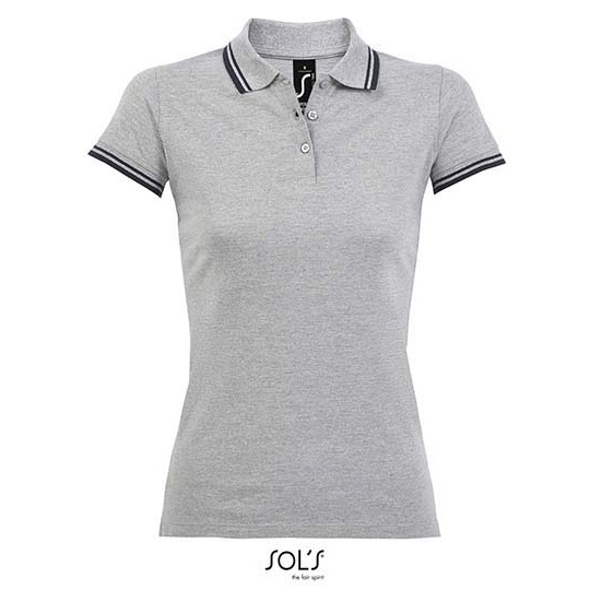 Koszulka Polo Damska Dopasowana Bawełniana Pika L586 - Grey Melange & Navy