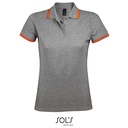 Damska koszulka polo slim L586 - Grey Melange & Orange