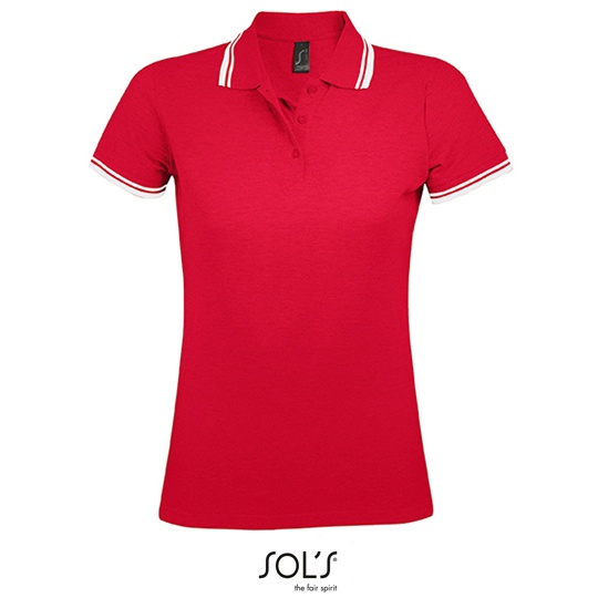 Koszulka Polo Damska Dopasowana Bawelniana Pika L586 - Red & White