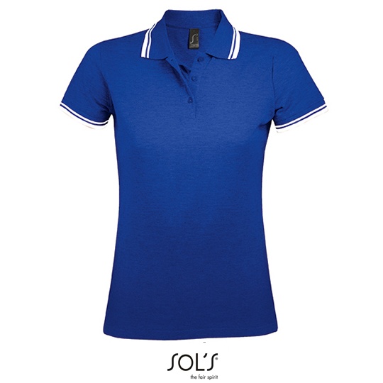 Koszulka Polo Damska Dopasowana Bawełniana Pika L586 - Royal Blue 241 & White