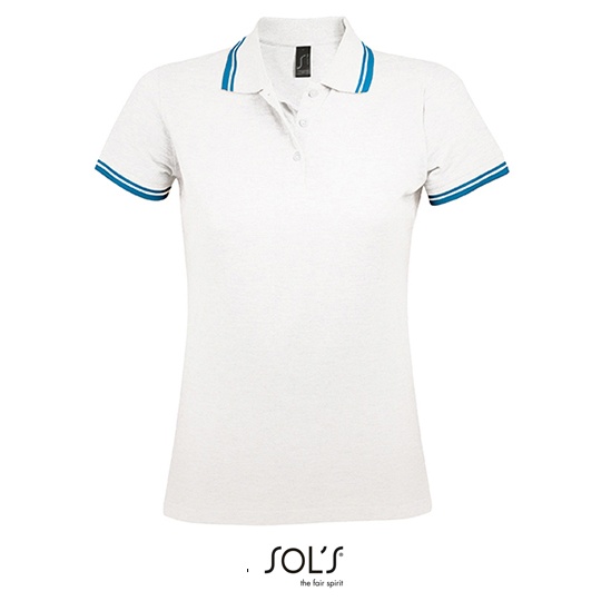 Koszulka Polo Damska Dopasowana Bawełniana Pika L586 - White & Aqua