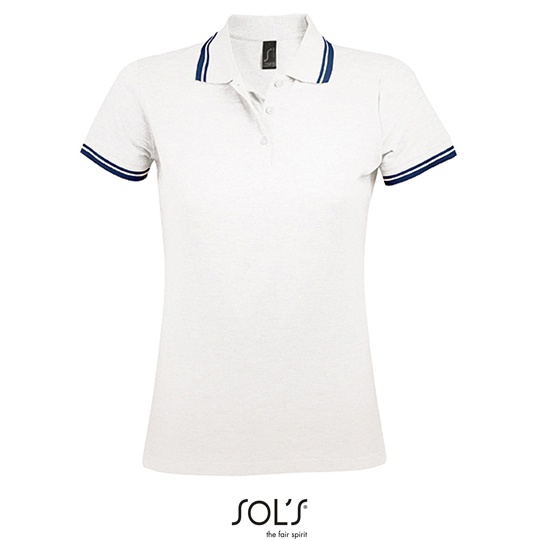 Koszulka Polo Damska Dopasowana Bawelniana Pika L586 - White & Navy