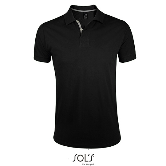 Polo Slim Męskie L587 - Black & Grey (Solid)